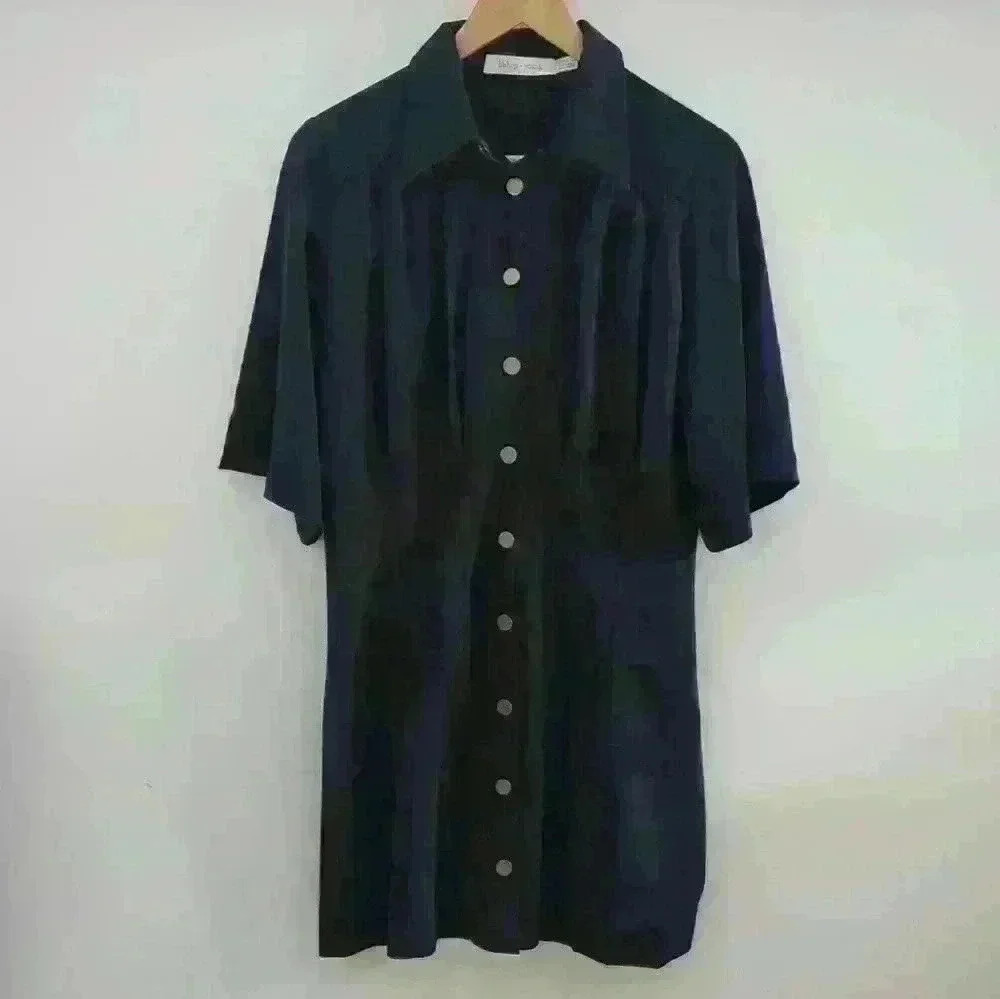BISHOP & YOUNG | Women's Dark Navy Bell Sleeve Button  Up Midi Dress